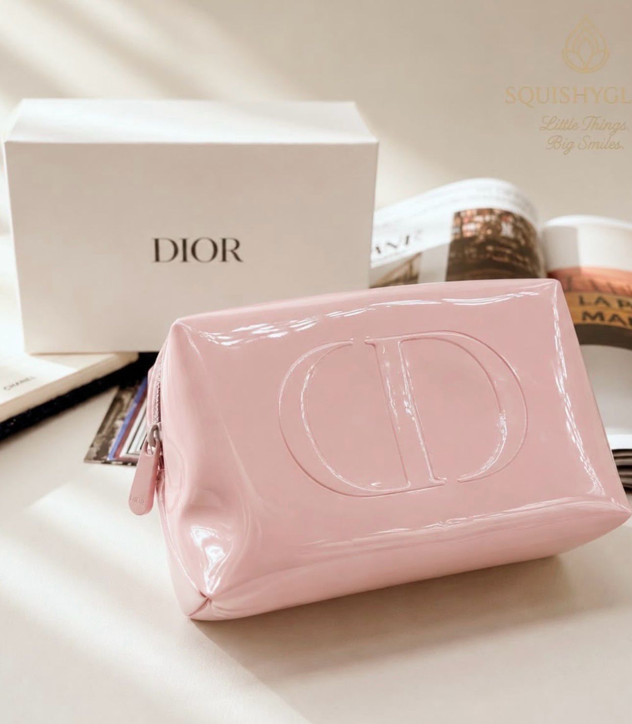 Dior Beauty Baby Pink Patent CD Monogram Makeup Bag GWP New In Box 7.5x5x4in
