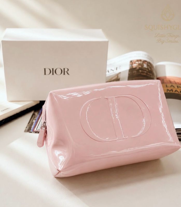 Dior Beauty Baby Pink Patent CD Monogram Makeup Bag GWP New In Box 7.5x5x4in