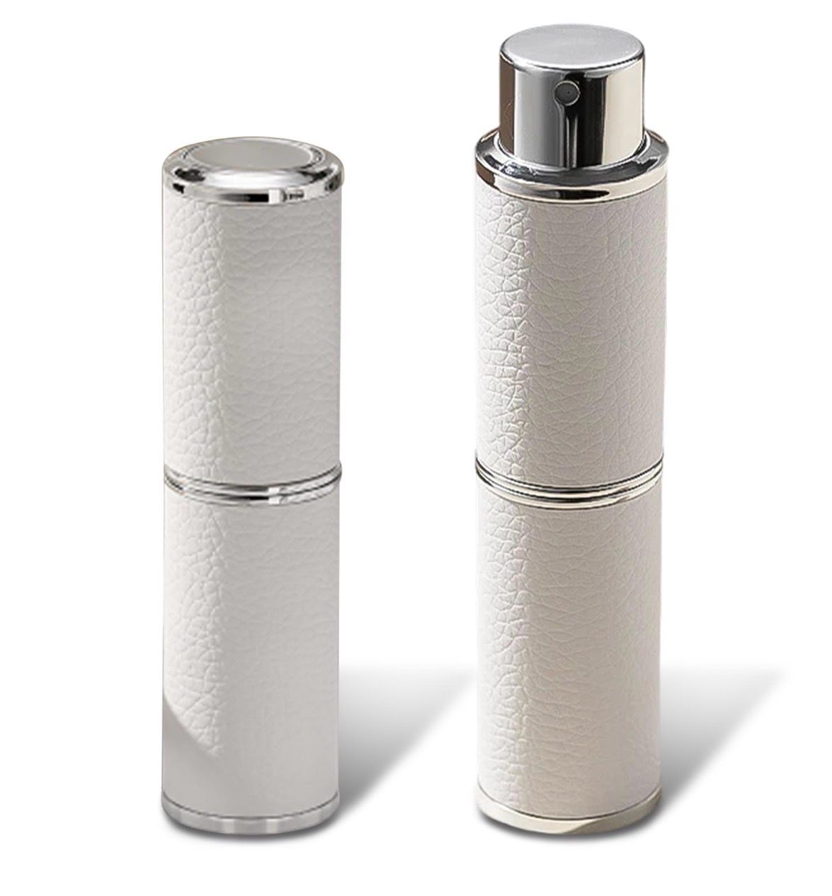 Perfume Atomiser Refillable • 8ml Leather Refillable Perfume Bottle in Pocket &amp; Handbag • Rotary Press Portable Dispenser Bottle • Mini • Fragrance Atomiser for Travel • White