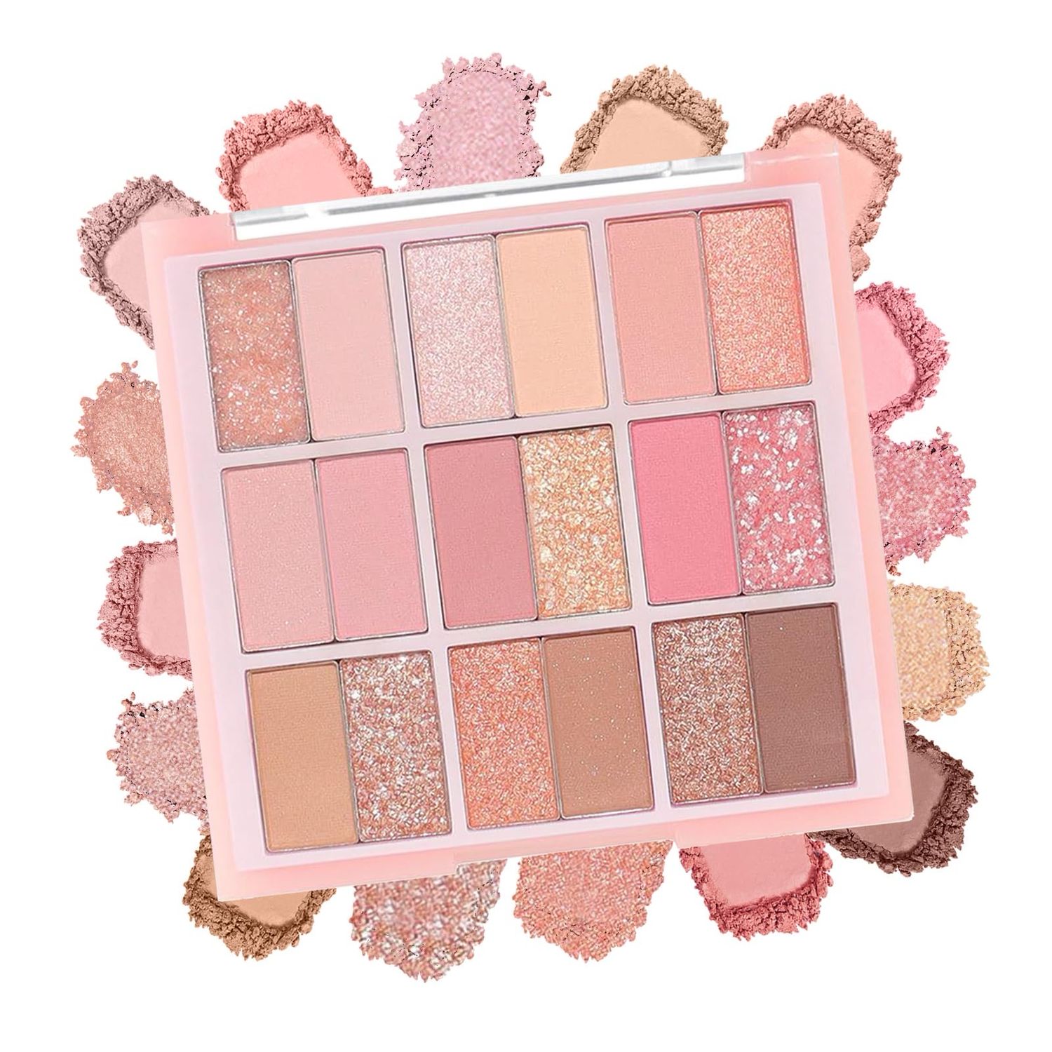 Eyeshadows • 18 Colors Palette Makeup • Nude Pink • Rose Gold Shimmery • Light Nude Soft Sparkly Pigmented Eye Shadow • Long Lasting Waterproof Naturing Looking • Easy Blendable •