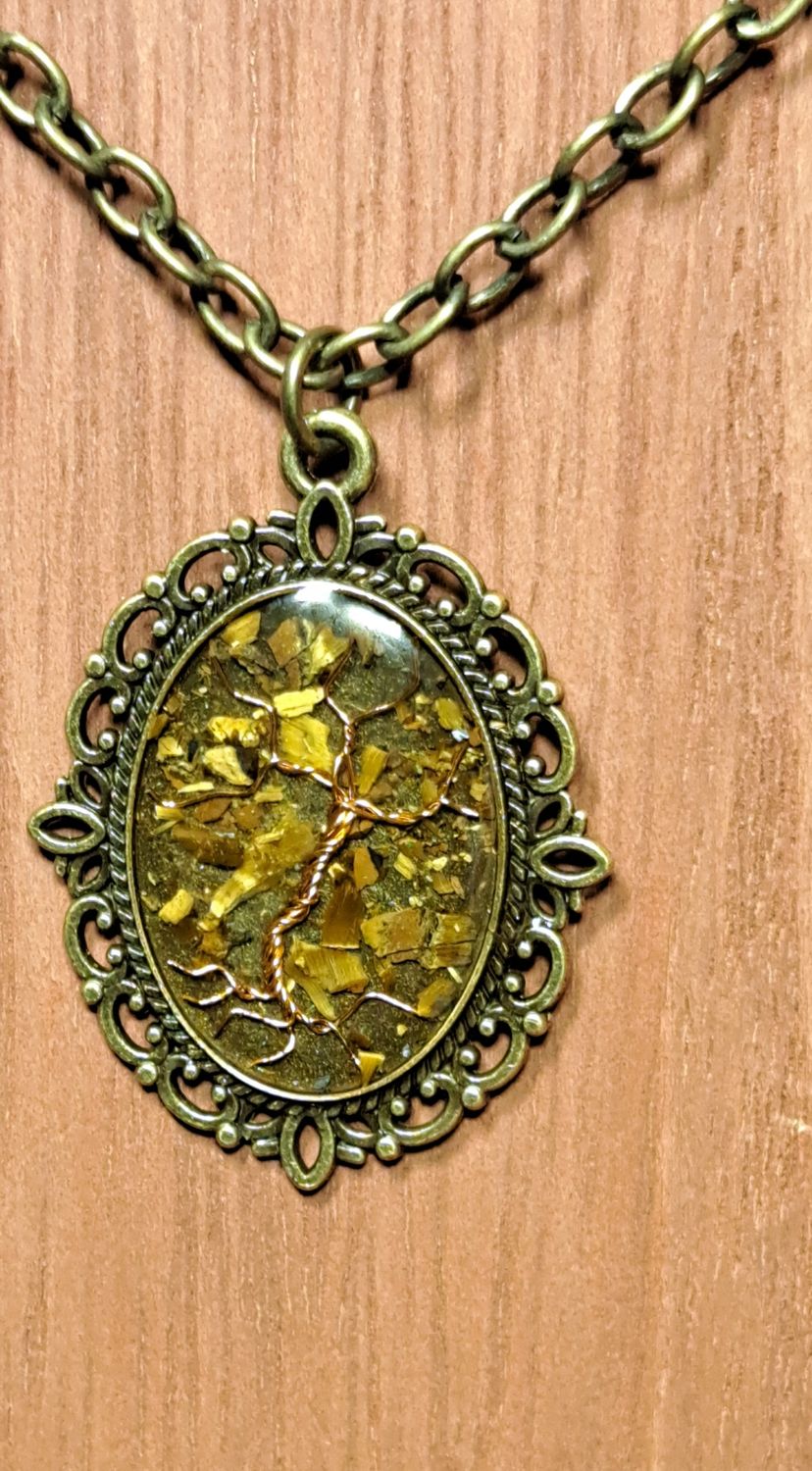 Copper Tree of Life with Tiger&#39;s Eye Pendant