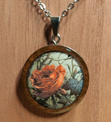 Rose and wood Pendant