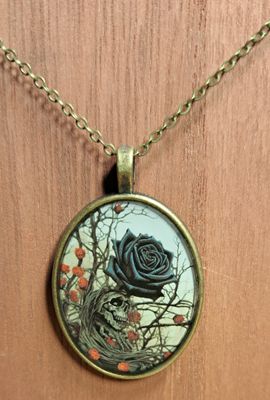 Black Rose with Skull Pendant