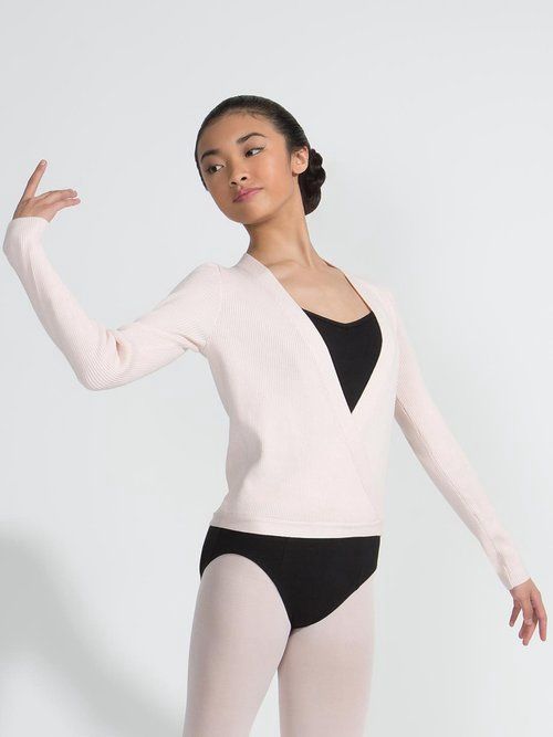 Ribbed Knit Wrap Sweater, Color: Pink, Size: XXSA