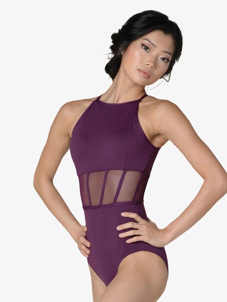 Adult Brigitte Halter Corseted Waist Leotard, Color: Merlot, Size: P