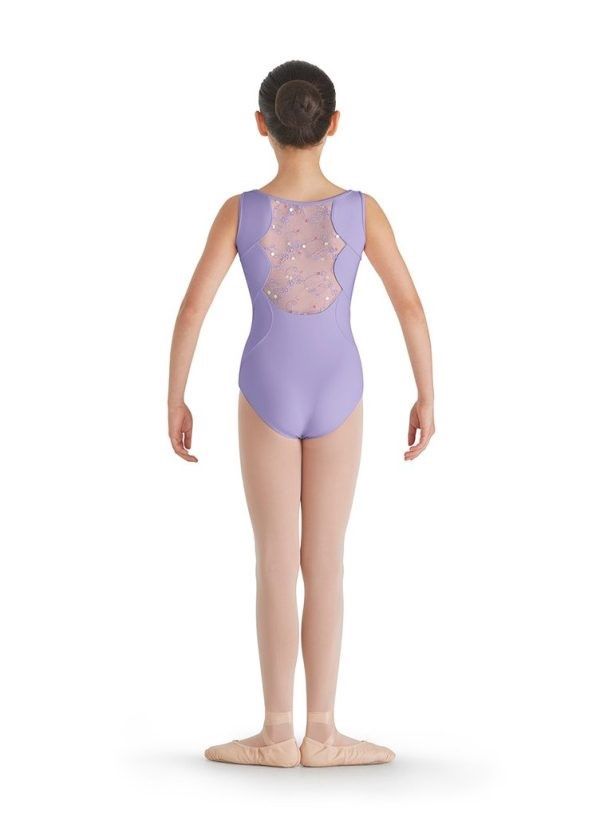 BLOCH Girls - Applique Mesh Back Camisole Tank Leotard, Color: Lilac, Size: 2-4