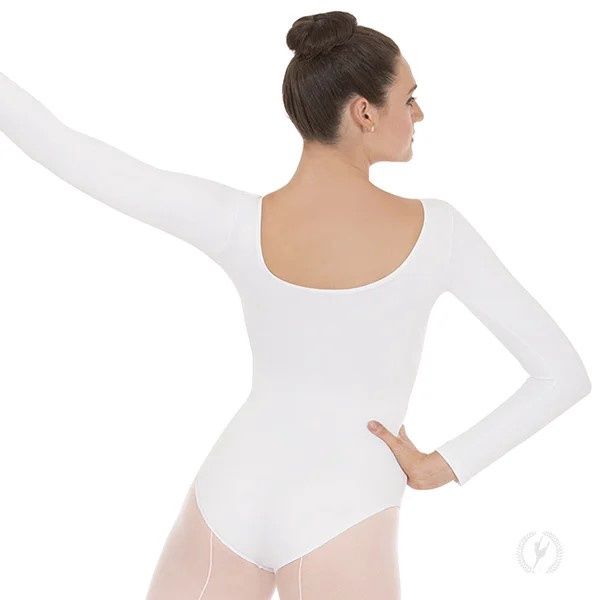 Womens Cotton Lycra® Plus Size Long Sleeve Leotard, Color: White, Size: 3X