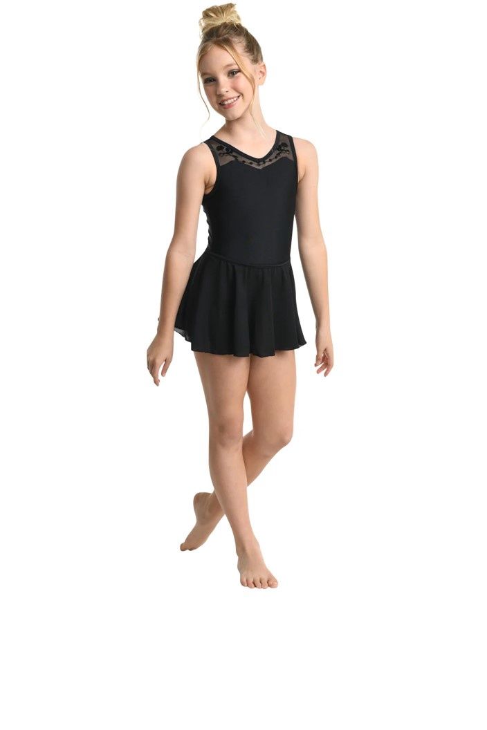 Sheer Back Flock Print Dress, Color: Black, Size: 2-4