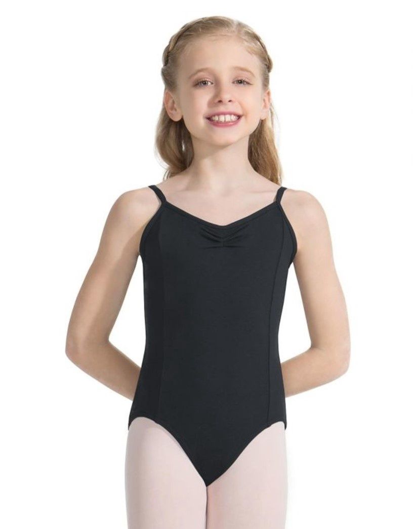 Tactel Pinch Front Leotard - Girls, Color: Black, Size: MC