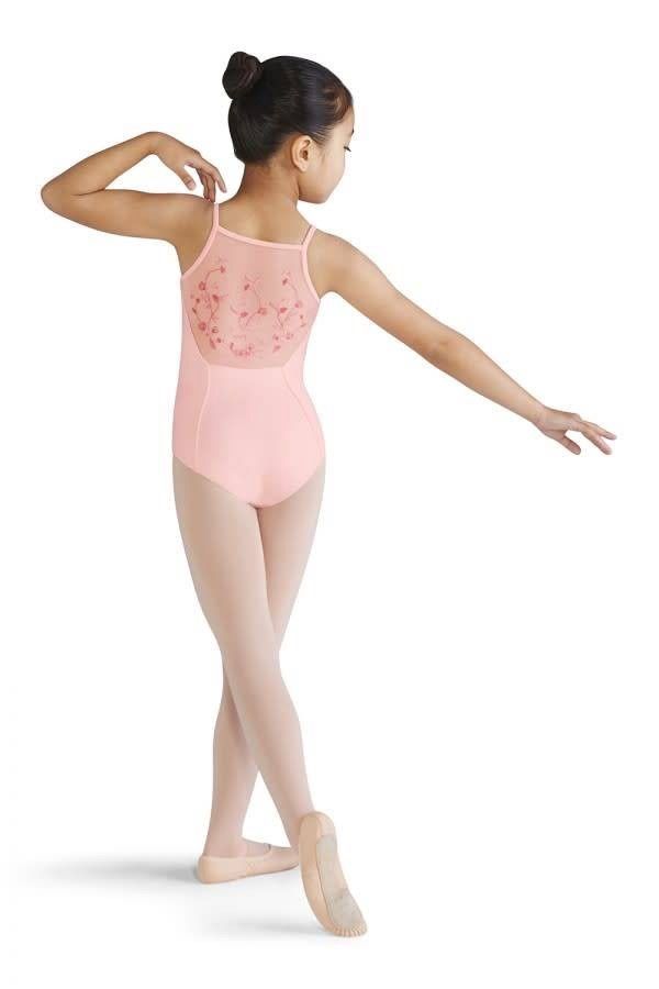 Girls - Embroidered Floral Mesh Camisole Leotard, Color: Coral, Size: 2-4