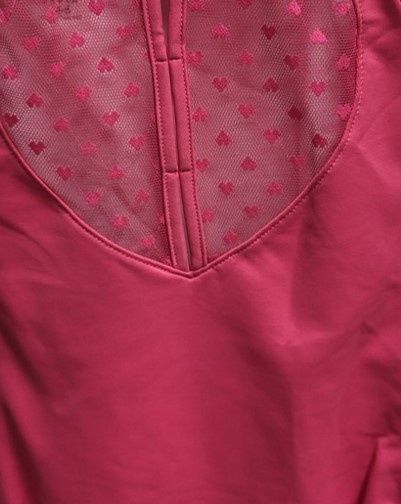 Girls - Embroidered Heart Mesh Back Cami Leotard, Color: Hot Pink, Size: 2-4