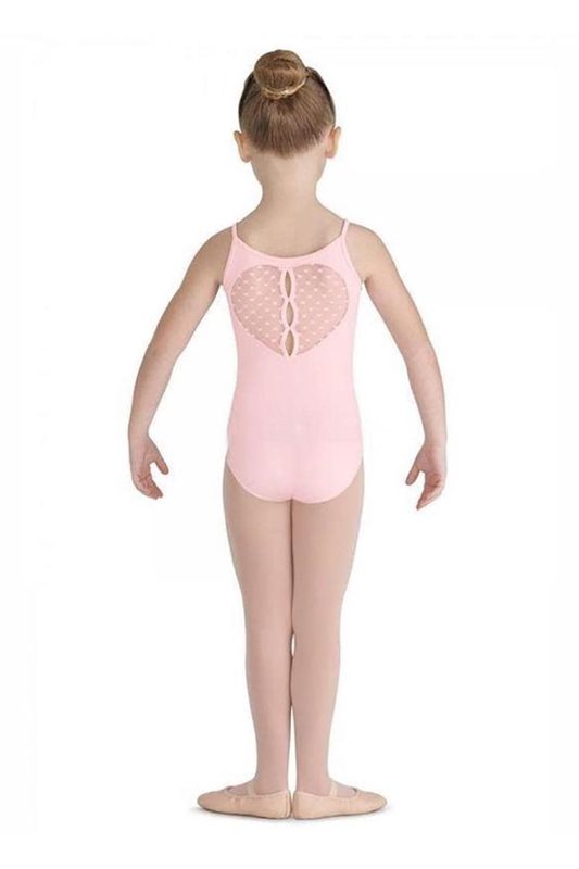 Girls - Embroidered Heart Mesh Back Cami Leotard