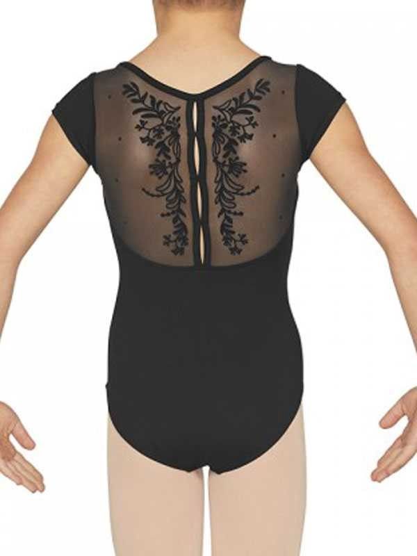 Girls Tully Mesh Back Cap Sleeve Leotard, Color: Black, Size: 2-4