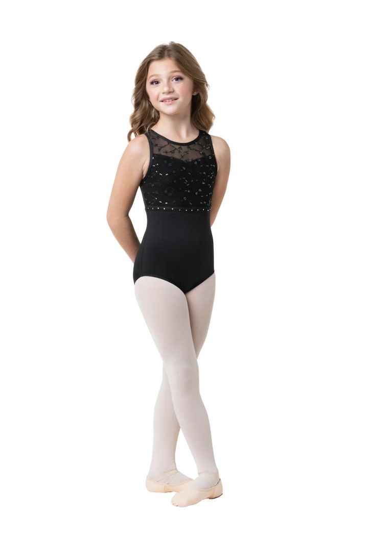Kids Bella Tank Leotard With Sequin Detail, Color: Black, Size: 8-10