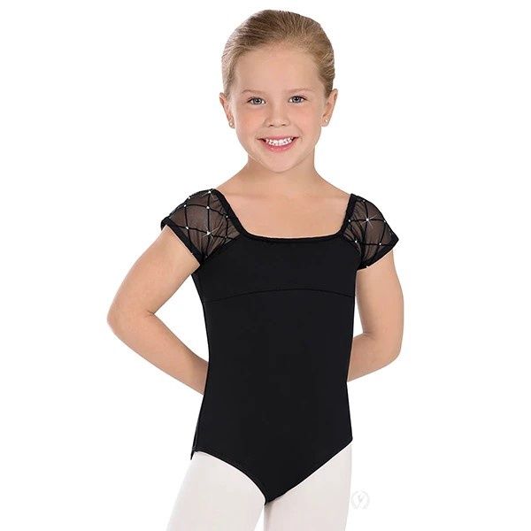 Girls Diamond Mesh Cap Sleeve Trestle Back Leotard