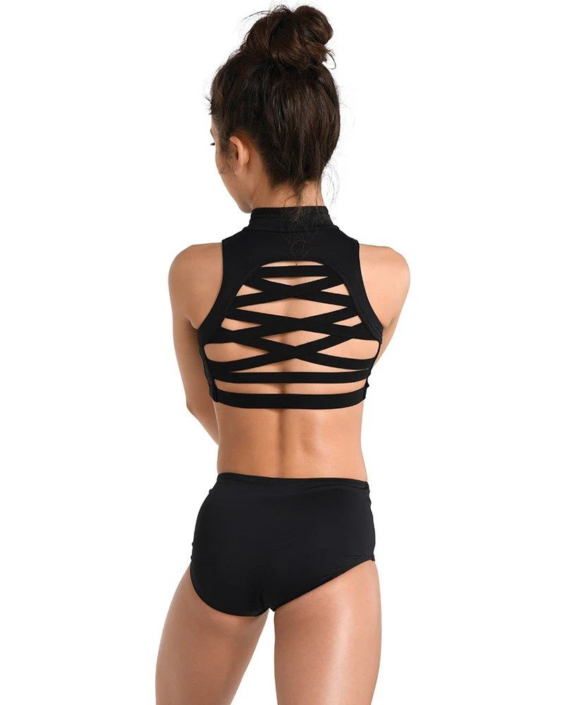 Kids Sloan Zip Front Crop Top, Color: Black, Size: 6x/7