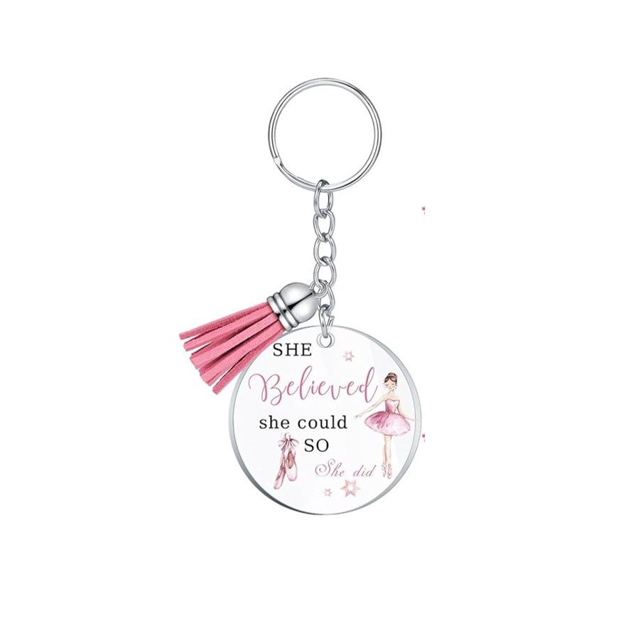 &quot;She Believed...&quot; Round Keychain w/ Tassel