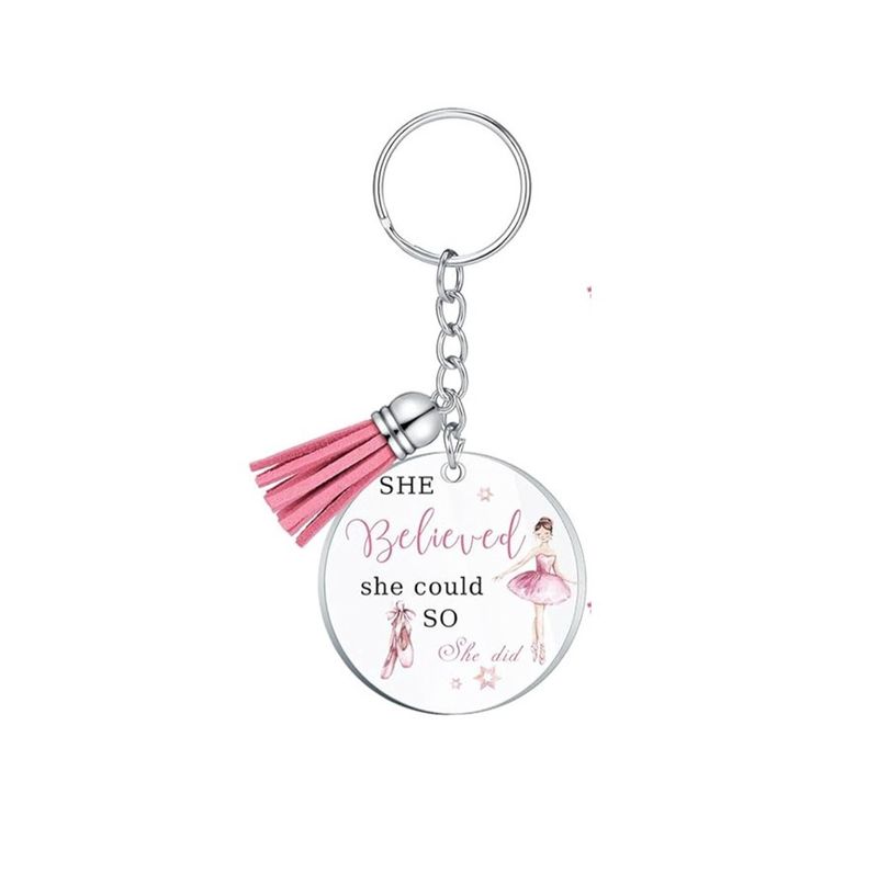 &quot;She Believed...&quot; Round Keychain w/ Tassel