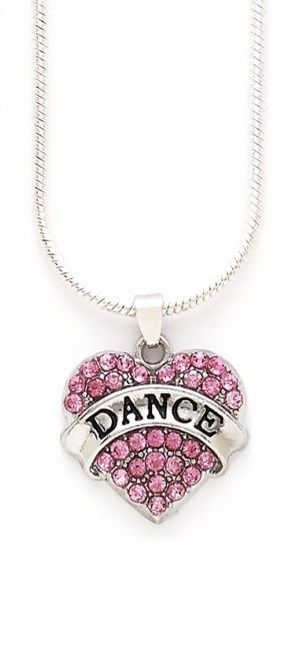 Rhinestone Dance Heart Necklace, Color: Pink