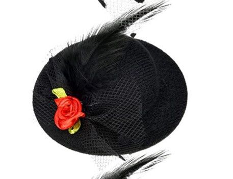 Mini Top Hat Feather Fascinator, Color: Black