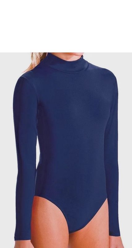 Danskin Turtleneck Long Sleeve Leotard w/ Bottom Snaps, Color: Navy, Size: LA