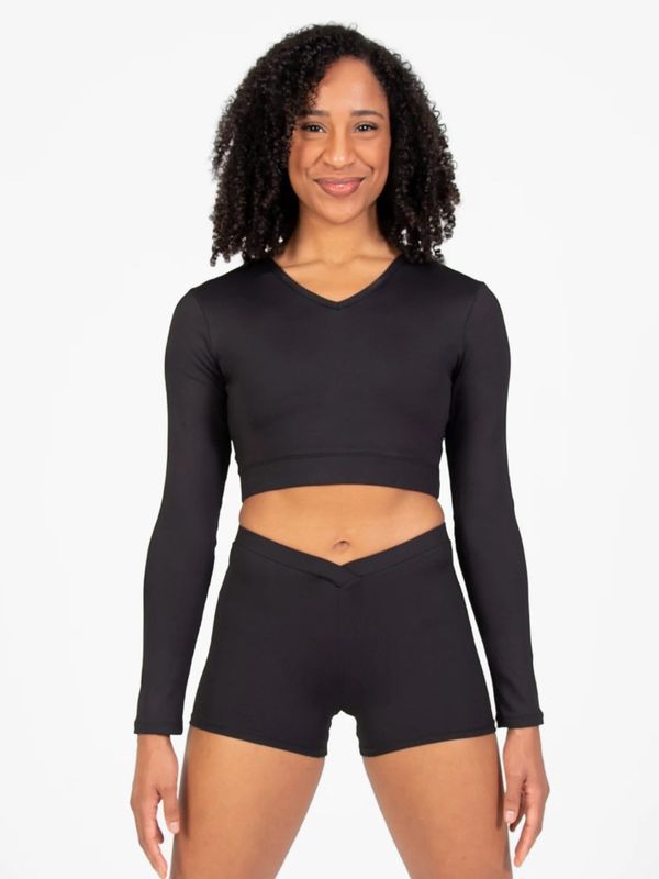 Prowear Longsleeve V-neck Midriff Pullover Top, Color: Black, Size: XSA