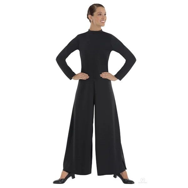 Womens Simplicity Polyester Long Sleeve Wide Leg High Neck Praise Jumpsuit