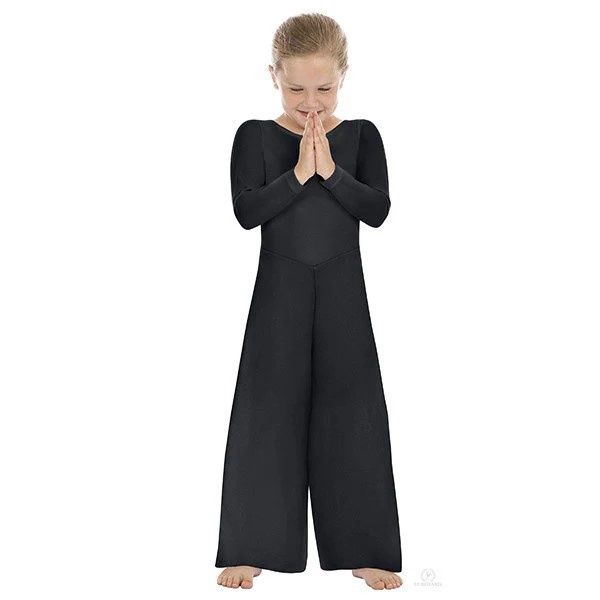 Girls Simplicity Polyester Long Sleeve Wide Leg Praise Jumpsuit
