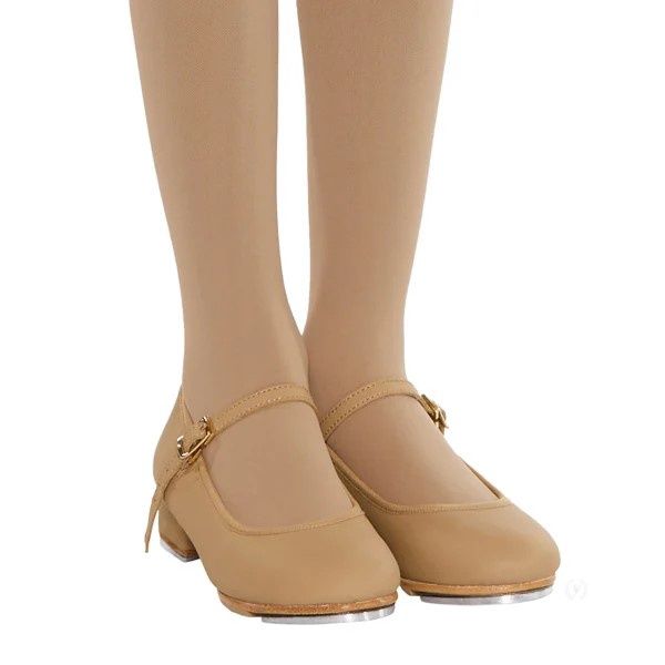 Eurotard Girls Flap Buckle Tap Shoe, Color: Tan, Size: 7, Width: M