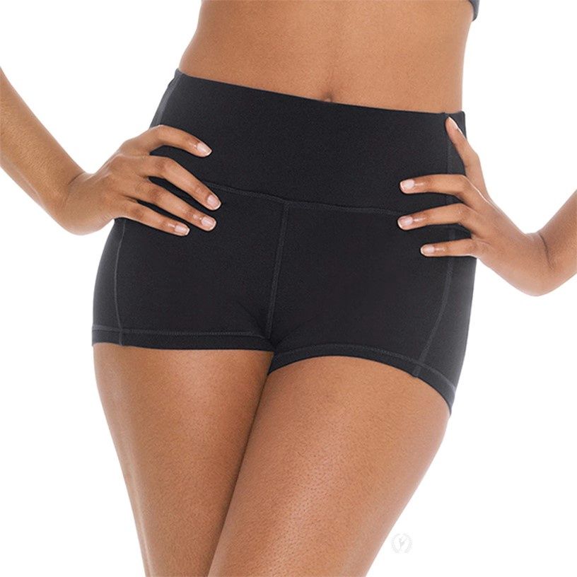 Womens Midrise Wide Band Shorts, Color: Black, Size: XSA