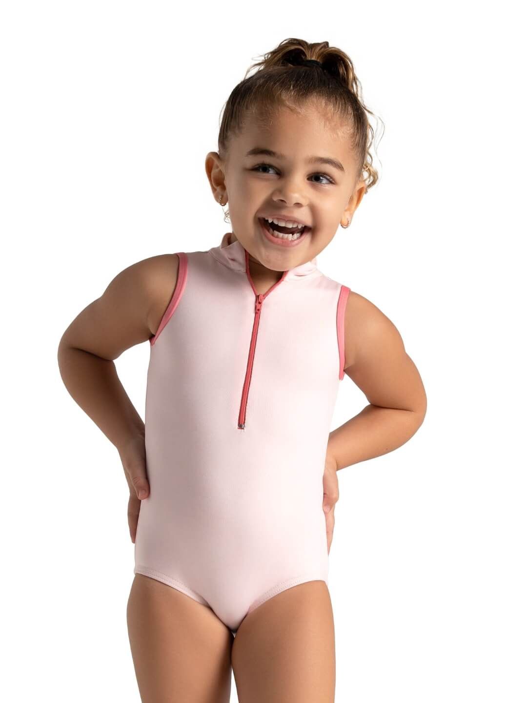 Color Pop Zip Front Leotard - Girls, Color: PNF, Size: TOT