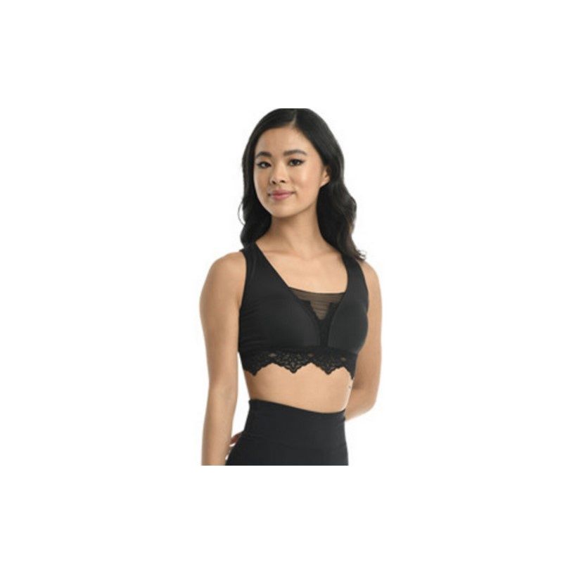 Lace Trim Sports Bra, Color: Black, Size: XSA