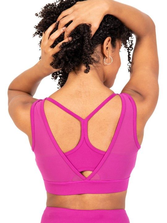 Double Layer Bra Top with Mesh, Color: Berry, Size: SA