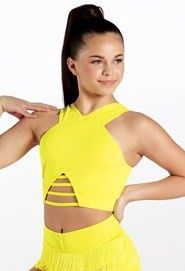 Lattice Front Crop Top, Color: Canary, Size: SA