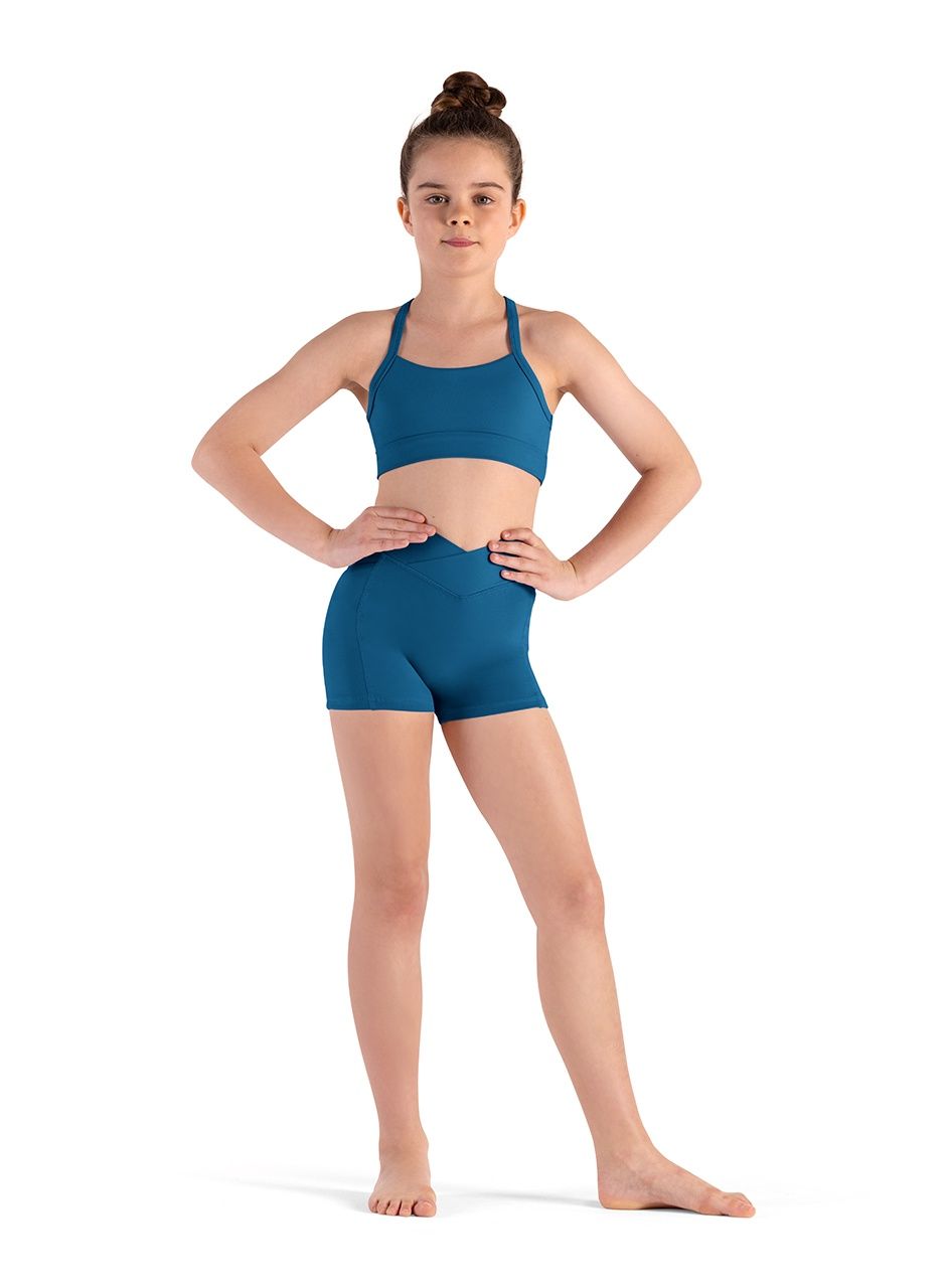 BLOCH Girls Nicolia V Front Short CR8464, Color: Peacock, Size: 6X-7