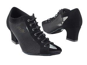 2" Cuban Heel Nubuck/Mesh Lace-up Ballroom, Color: Black, Size: 9.5M