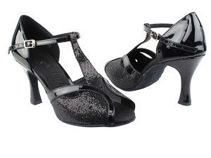 2.5" Patent/Sparkle Ballroom Shoe SERA2800, Color: Black, Size: 6M