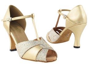3" Leather/Sparklenet  Ballroom Shoe, Color: Lt Gold, Size: 8.5M