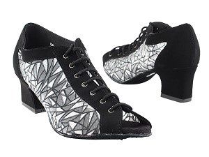 2" Heel Ballroom Shoe 1643: Black Nubuck &amp; #51 Mesh