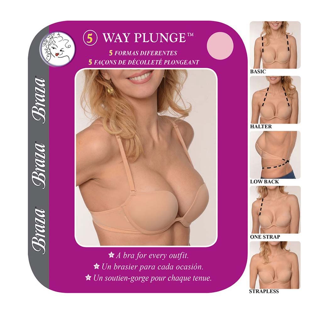 5Way Deep Plunge Bra, Color: Nude, Size: 34C