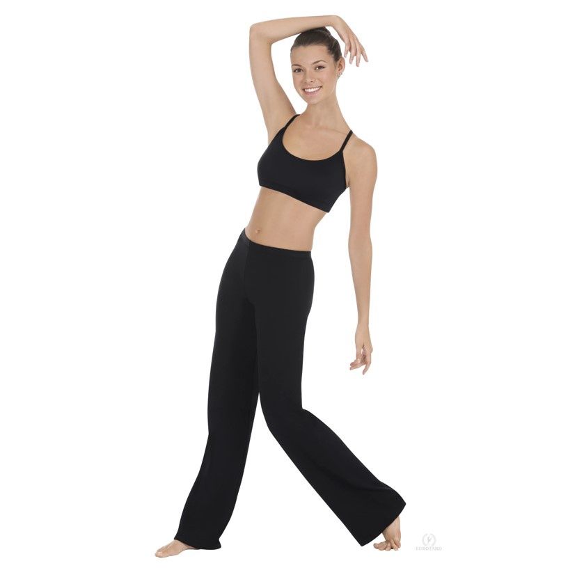 Womens Cotton Lycra® Mid Rise Jazz Pants, Color: Black, Size: LA