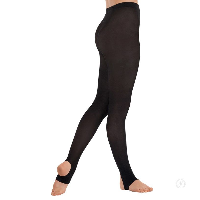 Womens TRUE NON-RUN® Microfiber Stirrup Tights, Color: Black, Size: XXL