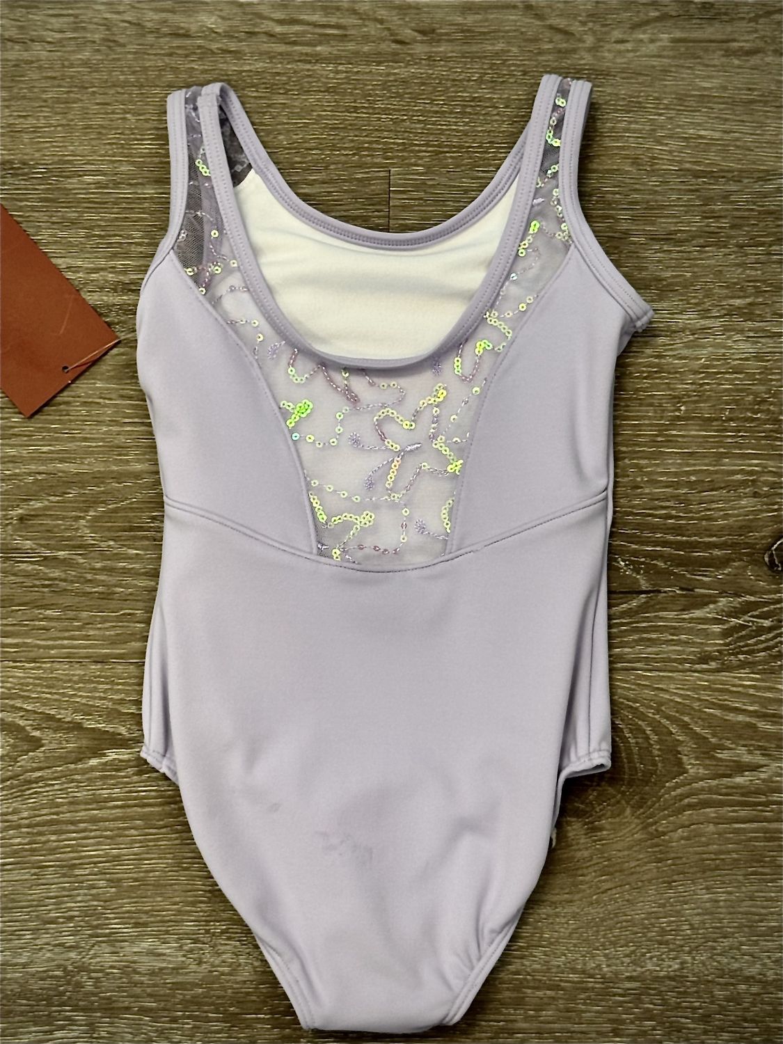 Girls - Sequin Mesh Back Camisole Tank Leotard, Color: Lilac, Size: 2-4