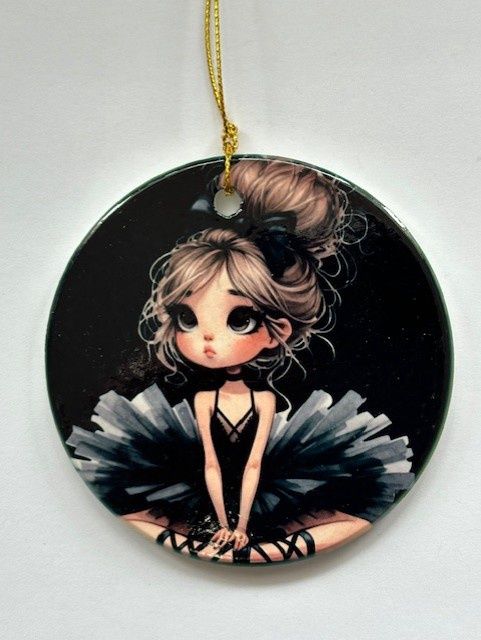 3" Ceramic Dance Ornaments, Style: Black Tutu Ballerina