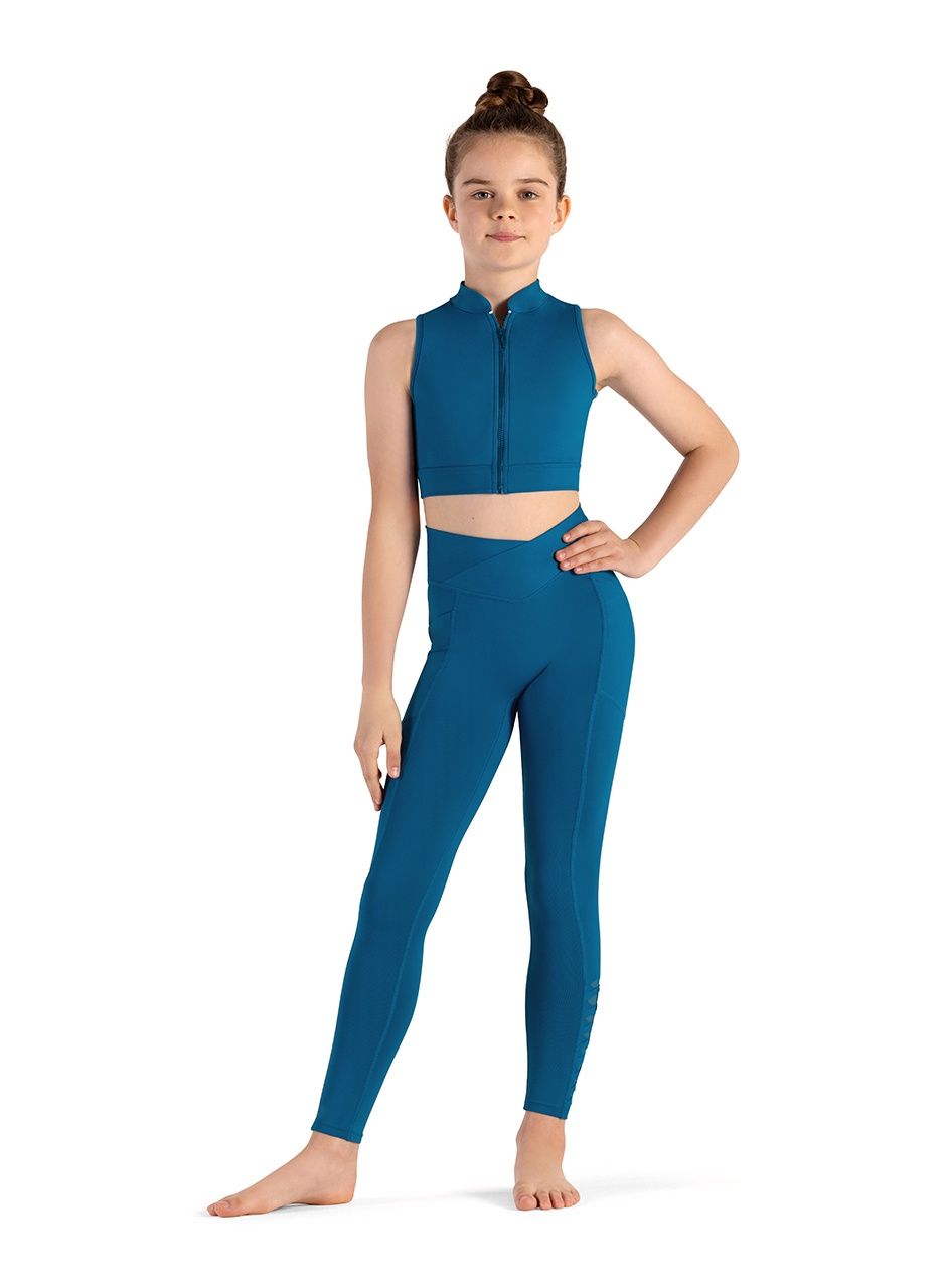 BLOCH Girls Jacky Zip Front Crop Top CZ8465, Color: Peacock, Size: 6X-7