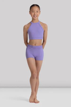 BLOCH Girls Bella Floral High Waist Short, Color: Lilac, Size: 6X-7