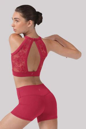 BLOCH Ladies Nina Floral Crop Top, Color: Cherry Red, Size: XSA