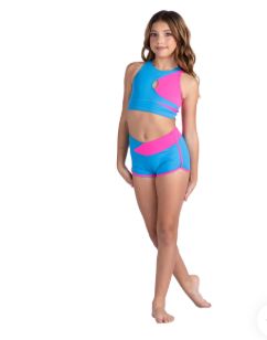 Lulu Two-Tone Keyhole Tank Top, Color: Caribbean Pop/Neon Pink, Size: 4-6