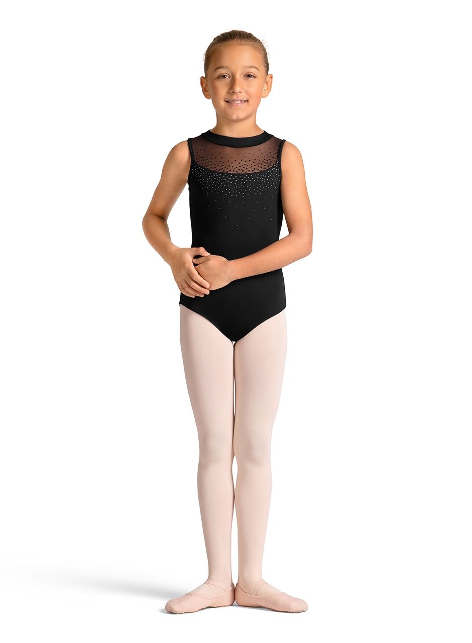 Girls Mirella Celestia Zip Back Printed Leotard, Color: Black, Size: 6X-7