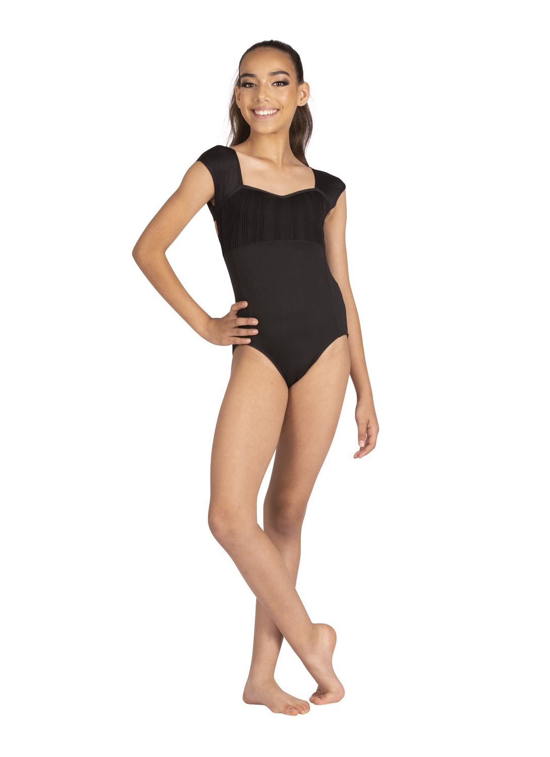 Kids Sessile Sweetheart Cap Sleeve Leotard, Color: Black, Size: 8-10